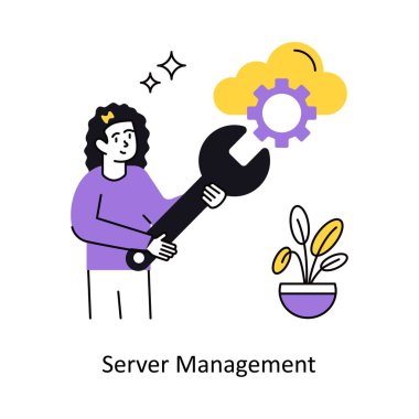 Sunucu Yönetimi Vektör İllüstrasyonu. Beyaz Arkaplanda izole edilmiş.