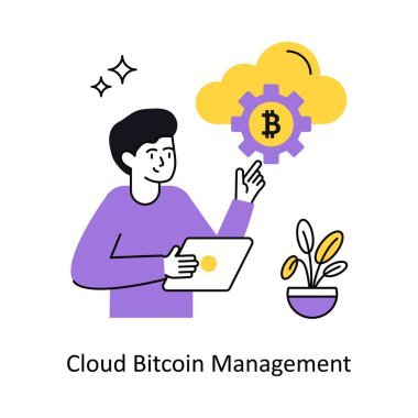 Bulut Bitcoin Yönetimi Vektör İllüstrasyonu. Beyaz Arkaplanda izole edilmiş.