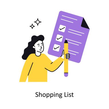 Alışveriş Listesi Kavram vektör çizimi. Beyaz Arkaplanda izole edilmiş.