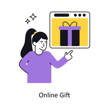 Çevrimiçi Hediye Konsepti vektör çizimi. Beyaz Arkaplanda izole edilmiş.