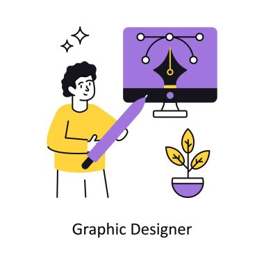 Grafik Tasarımcı Konsept Vektör Çizimi. Beyaz Arkaplanda izole edilmiş. 
