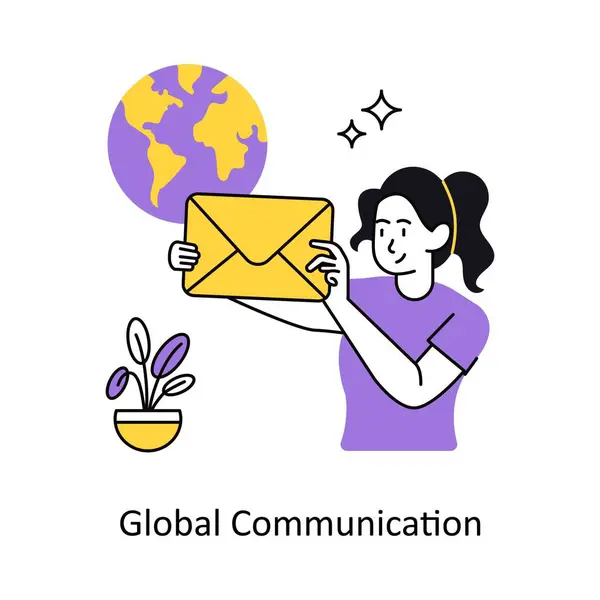 Küresel İletişim Kavramı vektör çizimi. Beyaz Arkaplanda izole edilmiş. 