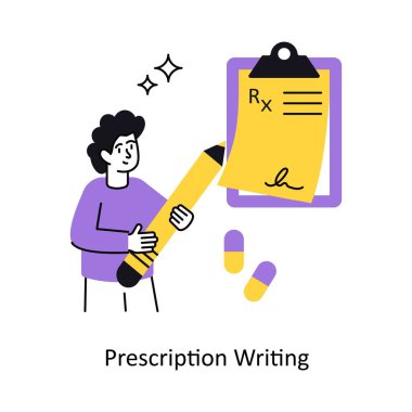 Reçete yazma kavramı vektör illüstrasyonu. Beyaz Arkaplanda izole edilmiş. 