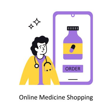 Online Medicine Shopping Concept vektör çizimi. Beyaz Arkaplanda izole edilmiş. 
