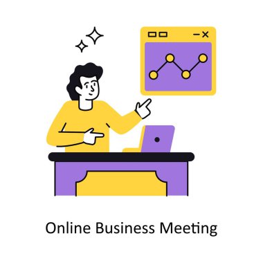 Online Business Meeting Concept vektör çizimi. Beyaz Arkaplanda izole edilmiş.