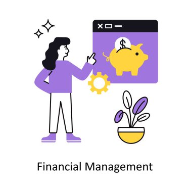 Finansal Yönetim Konsepti vektör çizimi. Beyaz Arkaplanda izole edilmiş. 