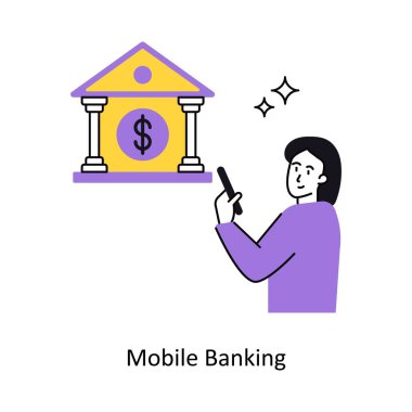 Mobil Bankacılık Konsepti vektör çizimi. Beyaz Arkaplanda izole edilmiş.
