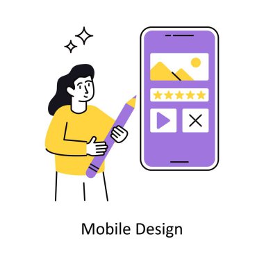 Mobil Tasarım Konsepti vektör çizimi. Beyaz Arkaplanda izole edilmiş.