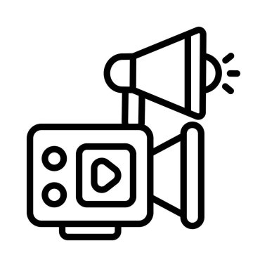 Video Pazarlama Vektörü ana hatları simgesi. Eps10 dosyası 