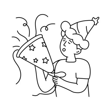 Party Poppers vektör taslağı çizimleri. EPS 10 dosyası