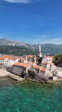 Aerial view of Budva, old and modern city on Adriatic Sea coast. Center of Montenegrin tourism and popular sea resort