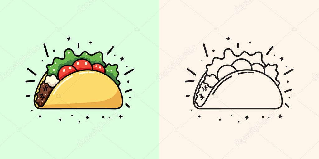 Hand Drawn Taco Icon Vector Illustration of Mexican Food