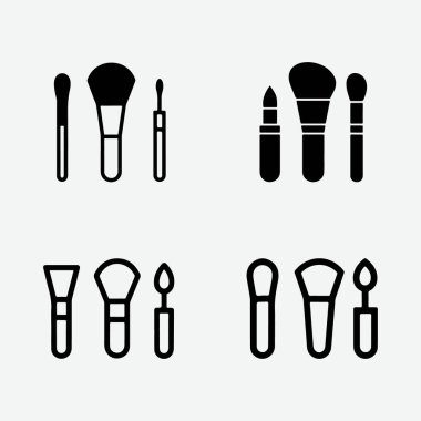 Makyaj ve kozmetik koleksiyonu simgeleri yüz, toz, kızarma ve göz farı için güzellik fırçaları yerleştirildi