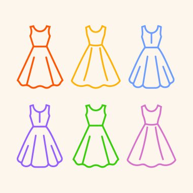 Kadın elbise moda vektör simgeleri koleksiyonu