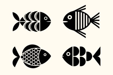 Balık simgesi vektörü seti ve siluet balık logosu tasarımı