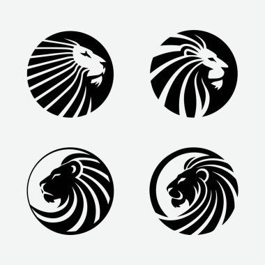 Aslan başlı logo ve siluet aslan başlı vektör tasarım paketi