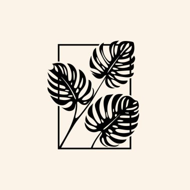 Çizgi sanatı yaprağı bitkisi soyut canavar logo tasarımı vektör çizimi illüstrasyonu