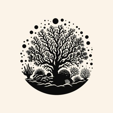 Siluet sualtı dünyası deniz yosunları kaya yetiştirir.