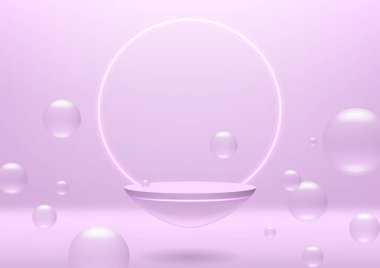 a circular platforms float on  bright pink background and bubble float. Modern product display backgrounds to promote your luxury products. clipart