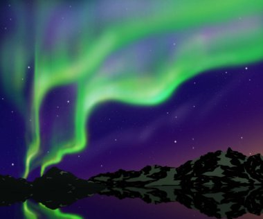 Kuzeyde yeşil aurora ile güzel bir gökyüzü.