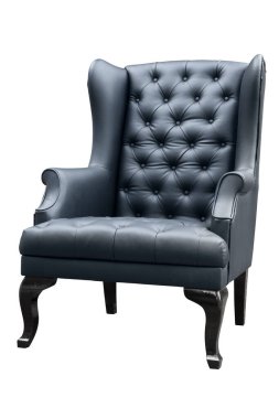 Beyaz üzerine izole edilmiş siyah deri koltuk..