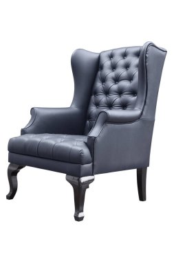 Retro siyah deri koltuk beyaza izole edilmiş..