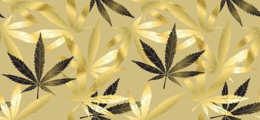 Marihuana iznini, kenevir yaprağını, kenevir iznini, kenevir yaprağını, altın arka plan için desen tasarımını, lüks kenevir duvar kağıdı resimlemesini.