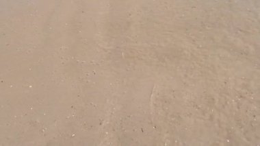 Dalga, beyaz kumlu bir plajda sanatsal doğal bir desen yaratıyor..