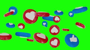 Yeşil ekranlı 3D animasyon fırlatma ve kalp simgesi