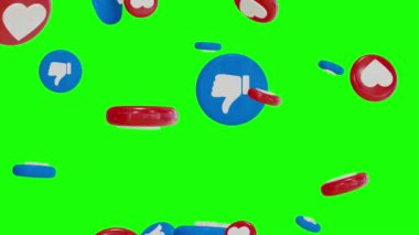 3D animasyon yeşil ekranlı kalp simgesi gibi düşüyor