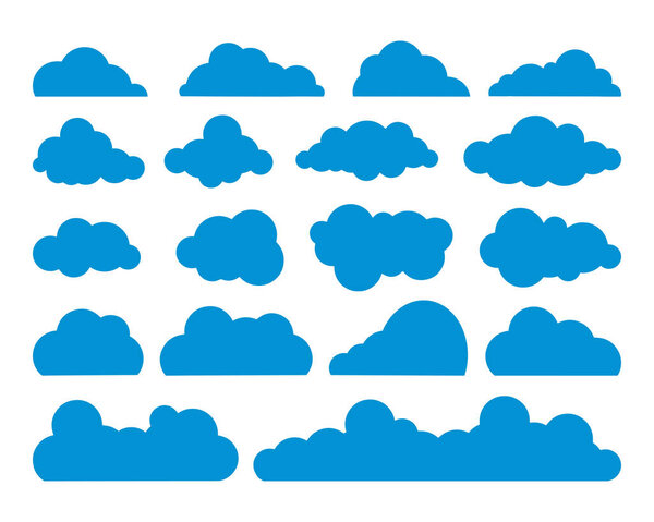Набор синих облаков. Большие облака. Набор для мультфильма. Векторная иллюстрация