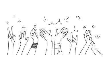 Ellerinizi kaldırın, ellerinizi sevgiyle çırpın. Alkış jestleri. Sevgini insanlara ver ve paylaş. vektör illüstrasyonu