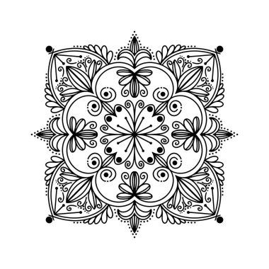 Mandalas. Kına için mandala, mehendi, dövme, dekoratif etnik süslemeler, doğulu desenler. Vektör illüstrasyonu, satır sanatı