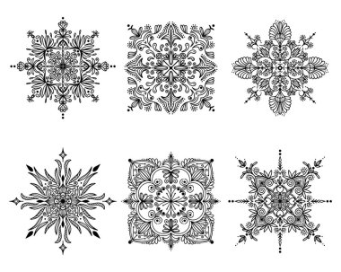 Zentangle mandalas, mandala kına, mehendi, dövme, dekoratif etnik süslemeler, doğu desenleri.