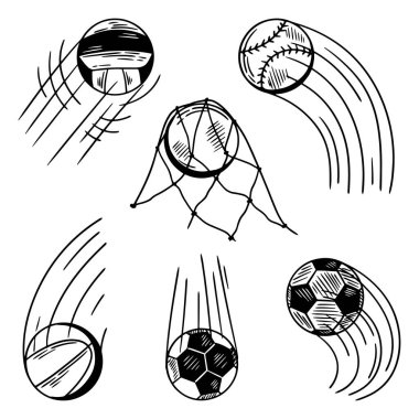El çizimi hız futbol vektörü. Farklı topların çizgi sanatı.
