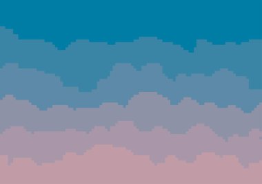 Piksel sanat, vektör gökyüzü arkaplanı, gün batımı, mavi gökyüzü