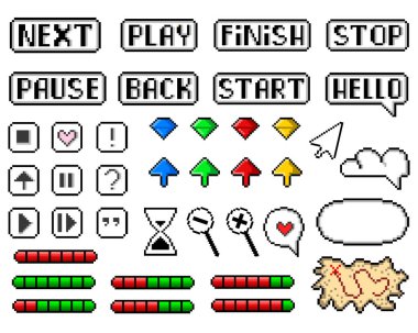 Navigasyon ve gösterim için piksel ögeleri kümesi. Düzenlenebilir vektör