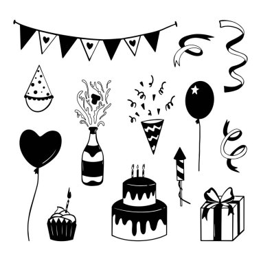 Doğum gününü ayarla. Silüet biçiminde vektör illüstrasyonu