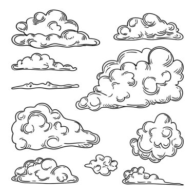 El çizimi bulutları. Bulutlu arkaplan Vektör illüstrasyonunu çizer