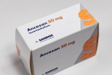 Losartan yüksek tansiyon hapları. Reçeteli ilaç. Kopenhag, Danimarka - 11 Şubat 2025