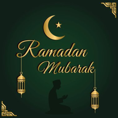 Ramadan 'ın kutsal ayı için tasarlanmış bir ilüzyon. Sanat eserinde hilal, yıldız ve iki asılmış mızrak da dahil olmak üzere koyu yeşil bir zemin yer alıyor. Ortasında Ramazan Mübarek yer alıyor..