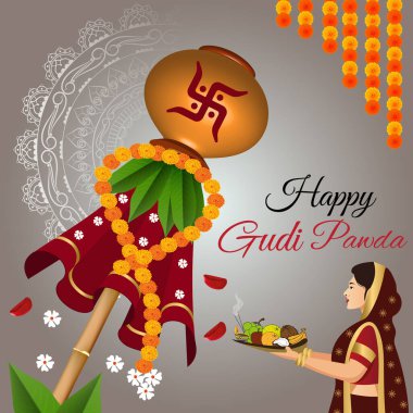 Bu canlı dijital illüstrasyon, öncelikle Hindistan 'ın Maharashtra kentinde kutlanan geleneksel Hindu Yeni Yılı olan Gudi Padwa festivalini temsil etmektedir..