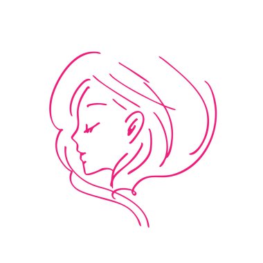 Çiçek Kız Profili Nazik El Çizimi Çizimi İllüstrasyonu.