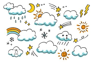 Renkli El Çizimi Hava Durumu ve Çocuklar için Bulut Simgesi