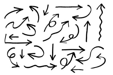 Sarı El Çizimi Ok Sunumlar ve Tasarımlar için Renk Çeşitliliğinde Skeç Yönlendirme Simgeleri,