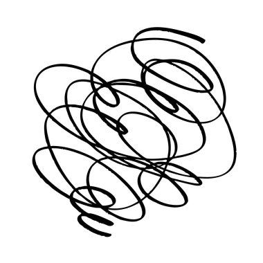 Tebeşir Tarzı Soyut Yazı Arkaplanda elle çizilmiş Spiral Çizgiler Grunge ve Beyazın Üzerinde Siyah Kaos Vibe. Karmaşık çizgilerin görünümü.