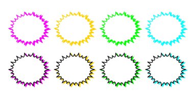 Renkli El Çizimi Yıldız patlaması karikatür çerçevesi çerçeve pürüzlü daire rozet elementleri.