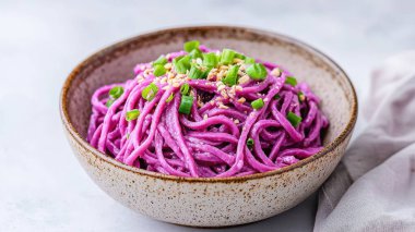 Wholesome Plant-Based Noodle Dish Vibrant Purple Sweet Potato Creamy Sauce Healthy Cuisine clipart