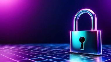 İzleme önleyici, canlı asma kilit ve dijital arkaplanda parlayan anahtar deliği.