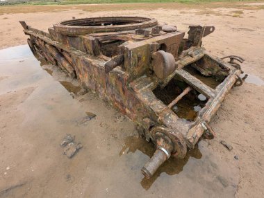 Abandoned Comet 1 A34 tank on a beach in Saltfleet-by-Theddlethorpe Dunes, Lincolnshire clipart